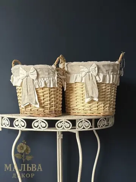 Набор из 2-х корзин "Льняной бант" круглые с ручками 38x30 см и 30x26 см