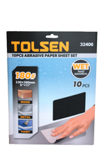 Шлифлист на бумажной основе водостойкий TOLSEN P180 SIC, 230х280мм 10шт. 32406
