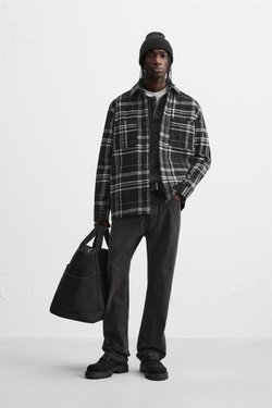 ZARА РУБАШКА ИЗ ФЛАНЕЛИ В КЛЕТКУ, ЧЕРНЫЙ