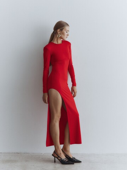 Платье SEXY с разрезом, цвет красный