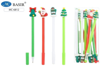 Ручка шариковая синяя,наконечник-ёлка, варежка, Дед Мороз "НОВОГОДНИЕ" (Basir)