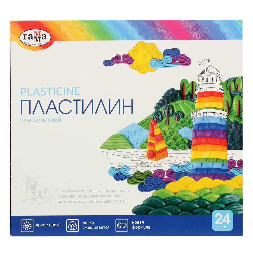 Пластилин "Классический" 24 цвета, 480 гр, со стеком (Гамма)