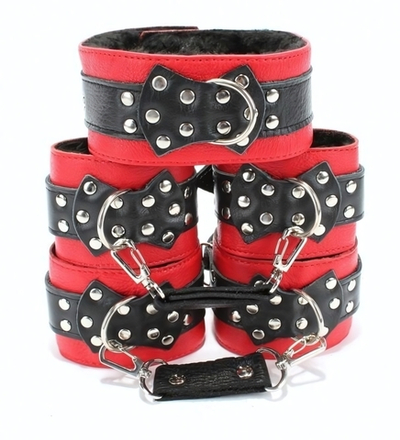 Набор красно-черных фиксаторов с меховым подкладом (Цвет: красный с черным)