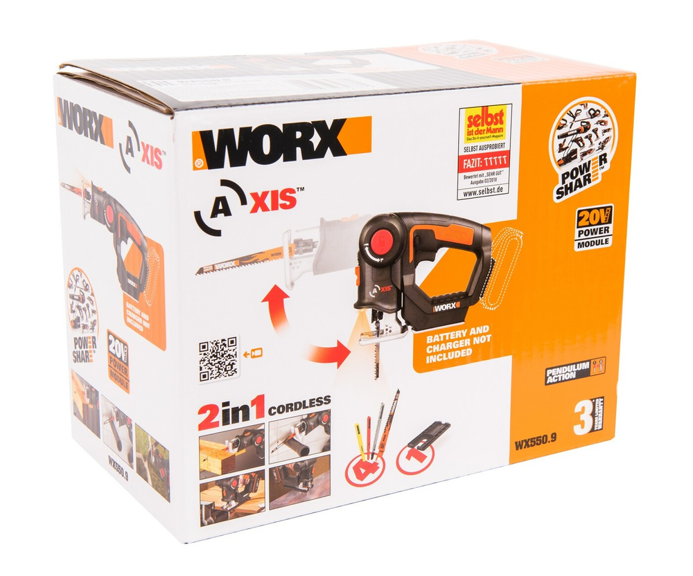 Лобзик-сабельная пила аккумуляторный WORX WX550.9 Axis