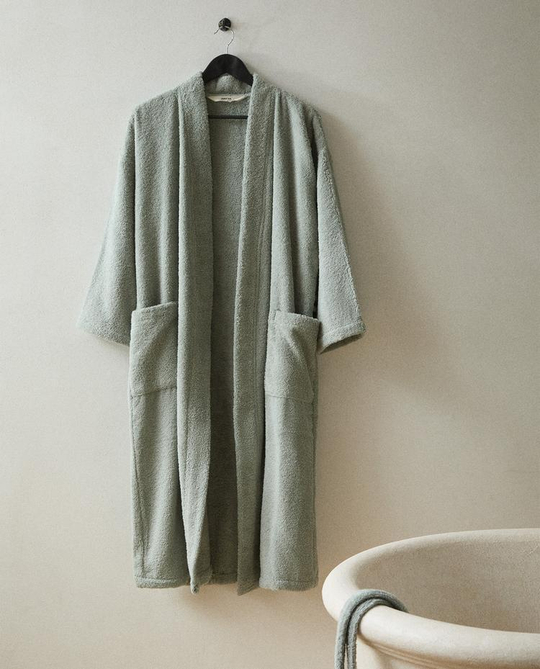 ZARA HOME ХЛОПКОВЫЙ ХАЛАТ, СВЕТЛО-ЗЕЛЕНЫЙ