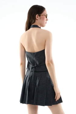 Юбка-мини в клетку серая