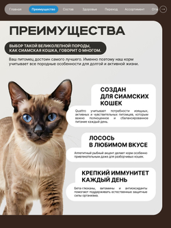 Корм сухой для взрослых кошек породы Сиамская кошка, с лососем, 400 гр, QUATTRO