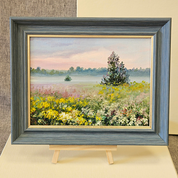 Картина "Туман в поле с цветами" 15х20