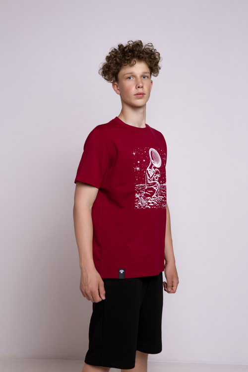 Футболка бордовая классическая с принтом «Pulse Of Rain»