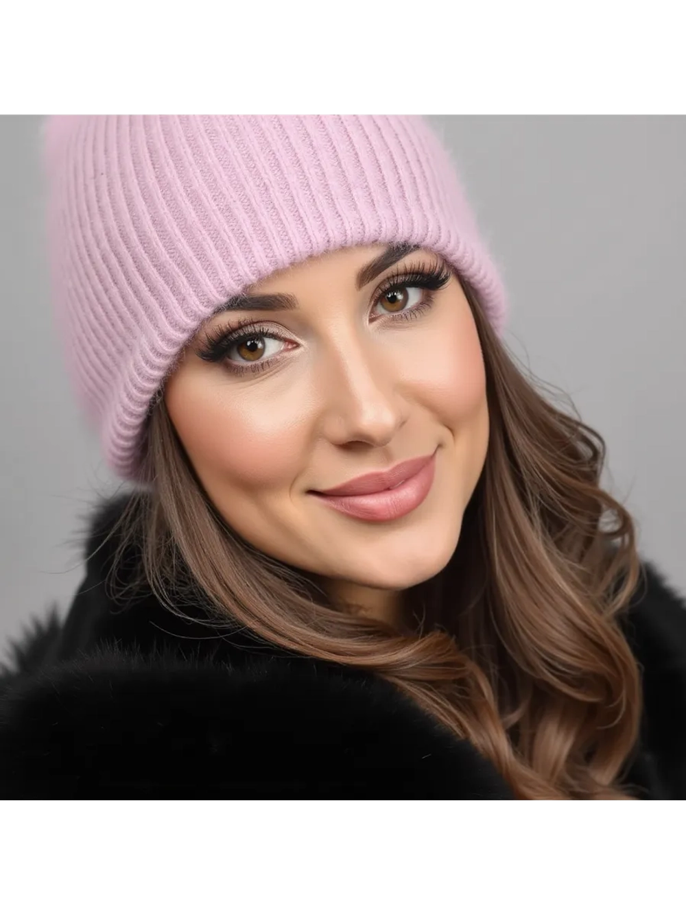 шапка ангора зимняя пушистая вязаная модная