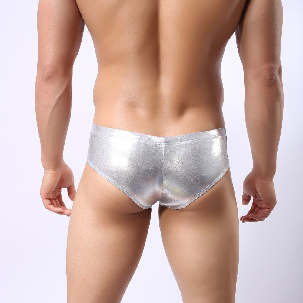 Серебристые мужские трусы-брифы с кольцом (Размер: L) (Цвет: серебристый)