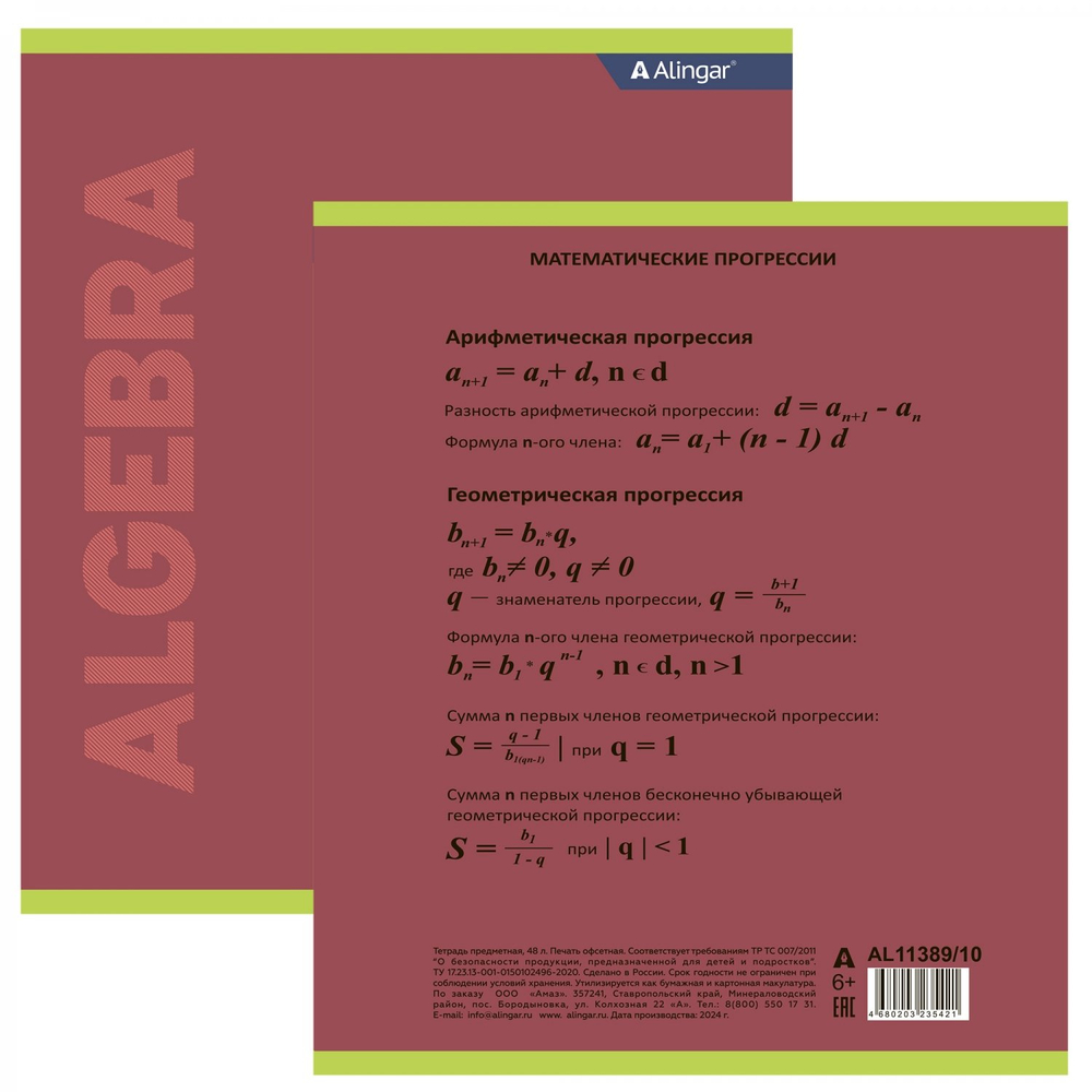 Комплект предметных тетрадей А5 48л., 12 предм., со справочным материалом, скрепка, мелованный картон (стандарт), блок офсет, Alingar "Классика"