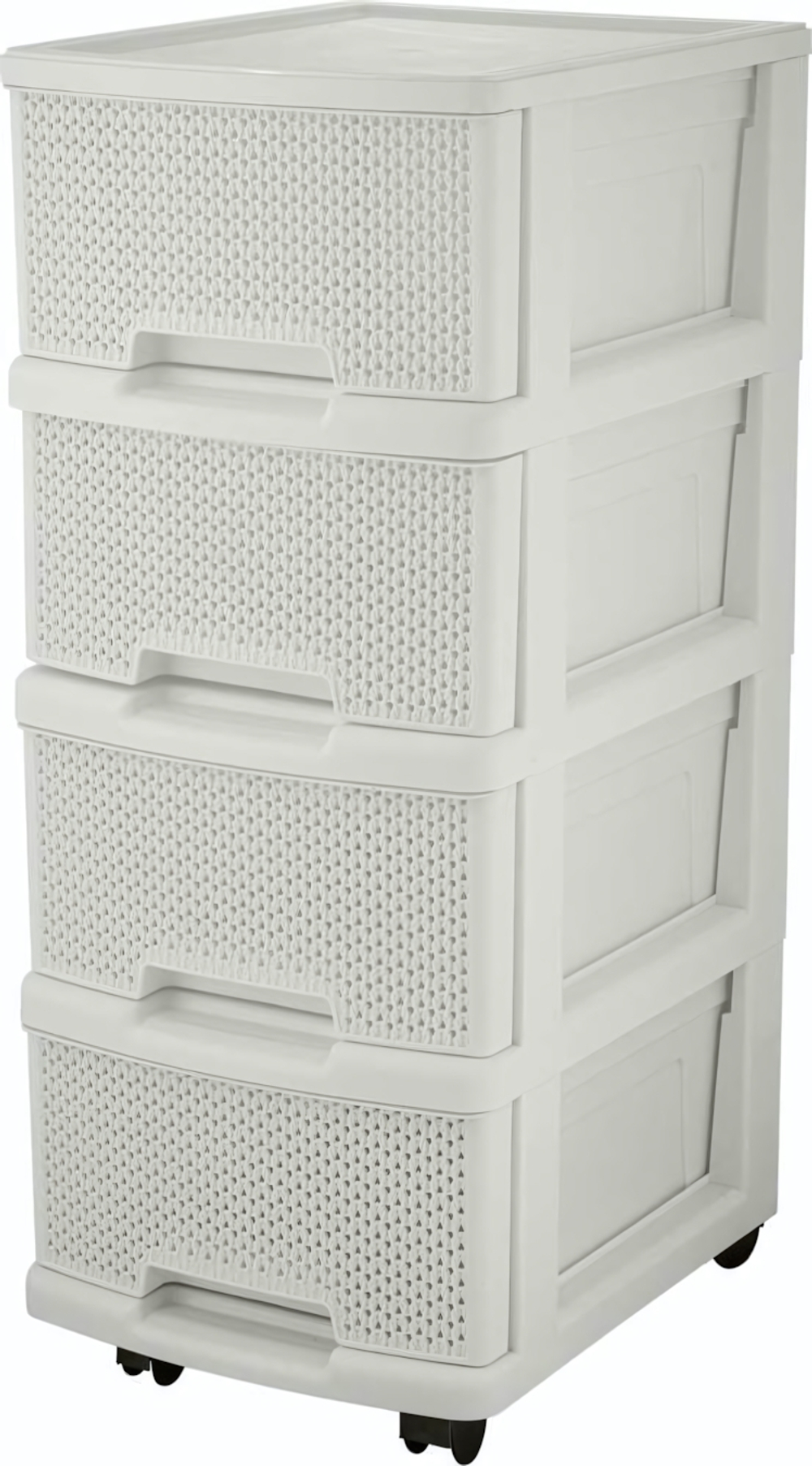 Комод 4-х секционный на колесиках с ящиками "Keeplex Ajur", компакт 37*30*73см, белое облако