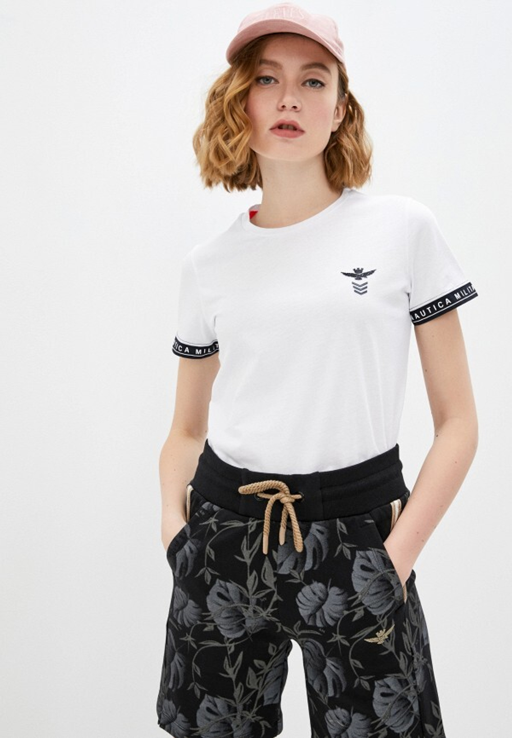 Футболка жен. AERONAUTICA 1873 белый рукав кант черным