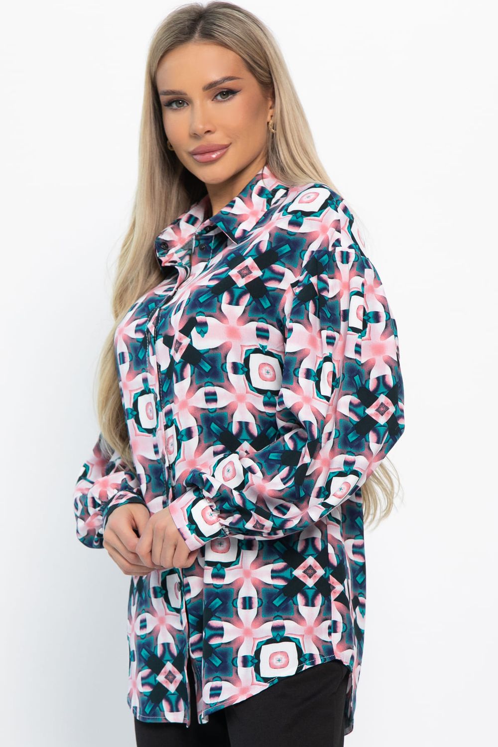 Блуза хлопковая Танец линий (зеленая) Б14857-14М LT Collection