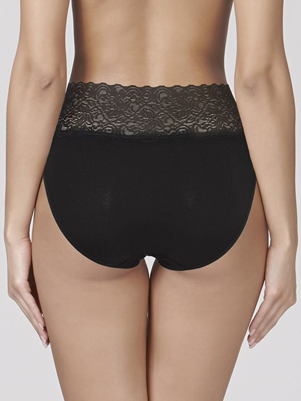 Высокие трусики-слипы с кружевным поясом (Размер: XXXL) (Цвет: бежевый)