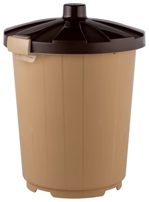 Бак круглый с крышкой 105л. (бежевый, коричн.крышка) арт.3733-МТ002