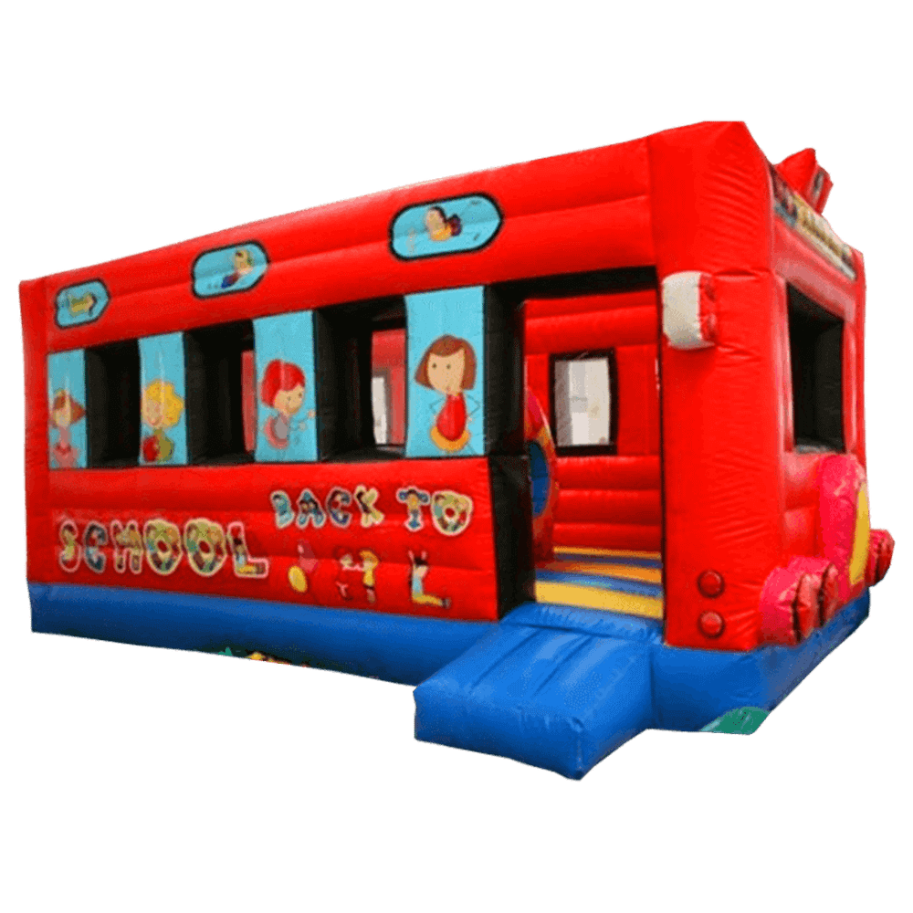 Коммерческий надувной батут "Школьный автобус" с крышей
