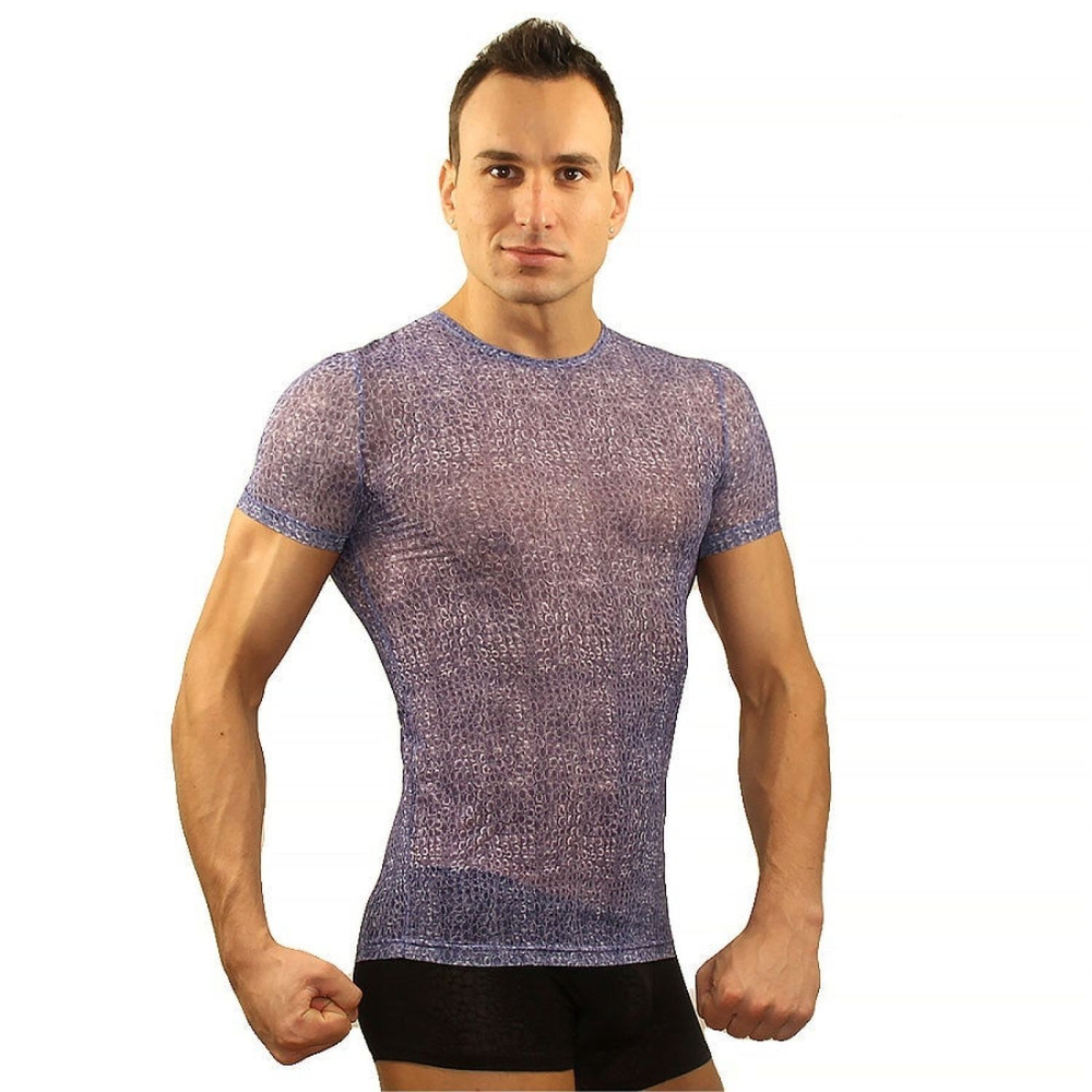 Облегающая футболка с рисунком-ячейками (Размер: M) (Цвет: фиолетовый)