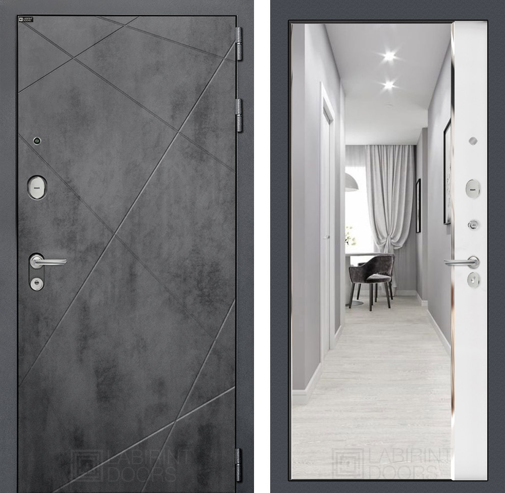 Дверь Входная Лабиринт LOFT С зеркалом Панорама Белый софт