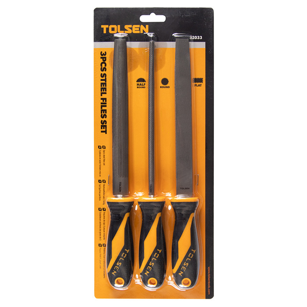 TOLSEN (TT32033) Набор напильников "GRIPro", 200 мм, 3 предмета