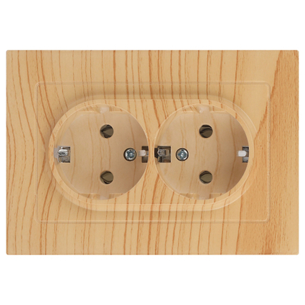 Розетка Intro Accent 6-205-11 двойная с заземлением 2X2P+E Schuko 16А-250В IP20 СУ AL/CU сосна