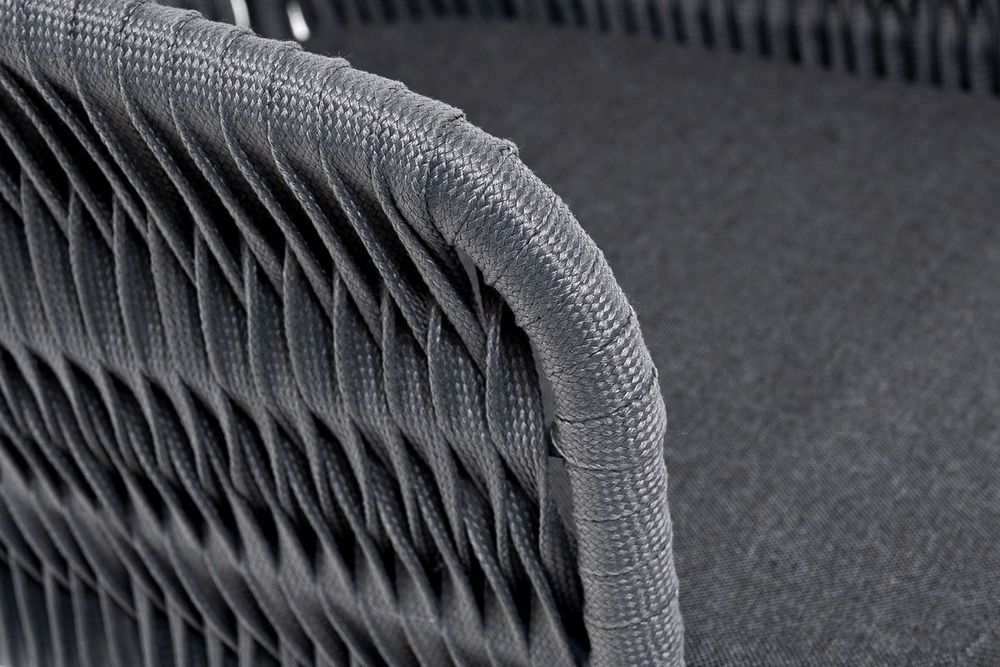 "Бордо" стул барный плетеный из роупа (колос), каркас из стали серый (RAL7022) муар, роуп серый 15мм, ткань темно-серая 027