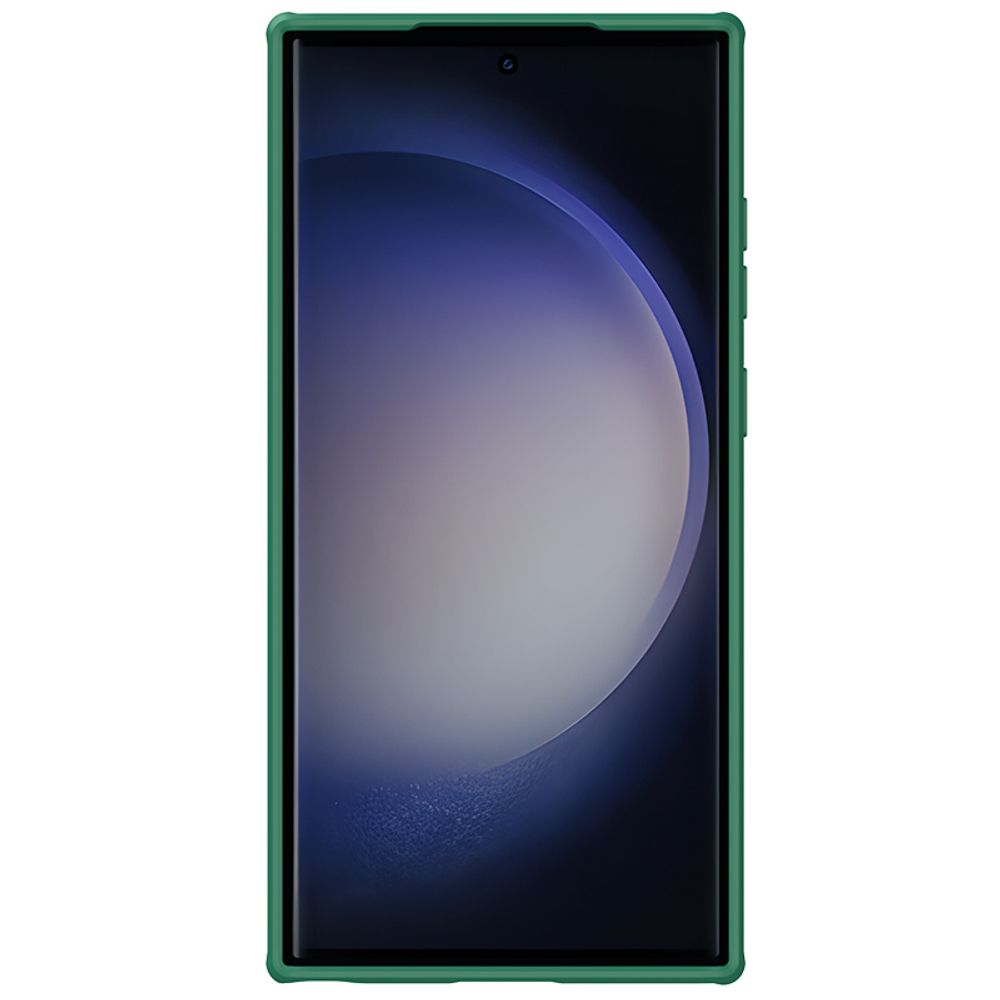Чехол зеленого цвета (Deep Green) от Nillkin для Samsung Galaxy S23 Ultra, серия CamShield S Case, полуавтоматический механизм сдвижной шторки