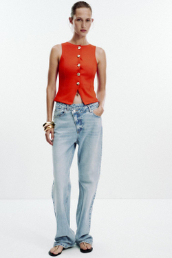 ZARA ТОП-ЖИЛЕТ С ПУГОВИЦАМИ, КРАСНЫЙ