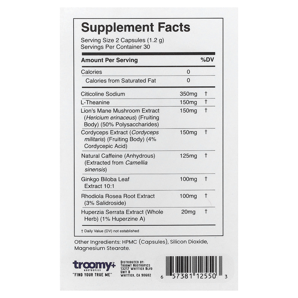 Troomy Nootropics, сила мозга, 60 капсул