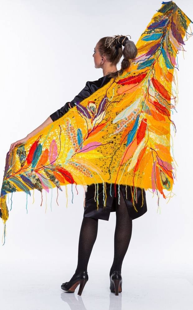 Шаль "Перо Жар-Птицы жёлтый"