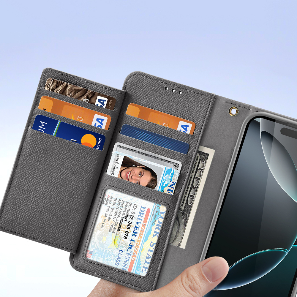 Чехол кошелек из TPU кожи серого цвета от Dux Ducis для iPhone 16 Pro Max, серия Lawa Series Case
