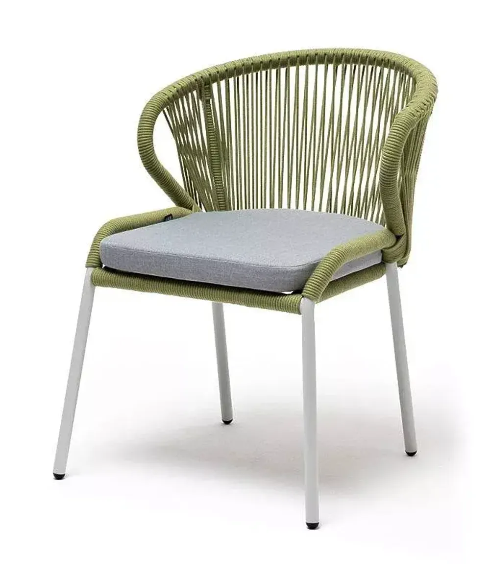 "Милан" стул плетеный из роупа, каркас алюминий светло-серый (RAL7035) муар, роуп салатовый меланж круглый, ткань светло-серая