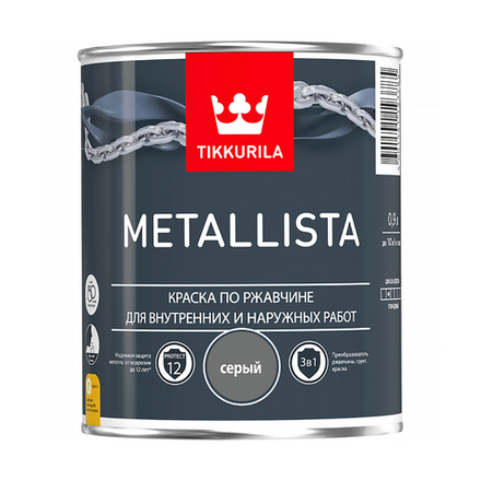Краска для металла по ржавчине 3в1 Metallista TIKKURILA 0,9 л серая