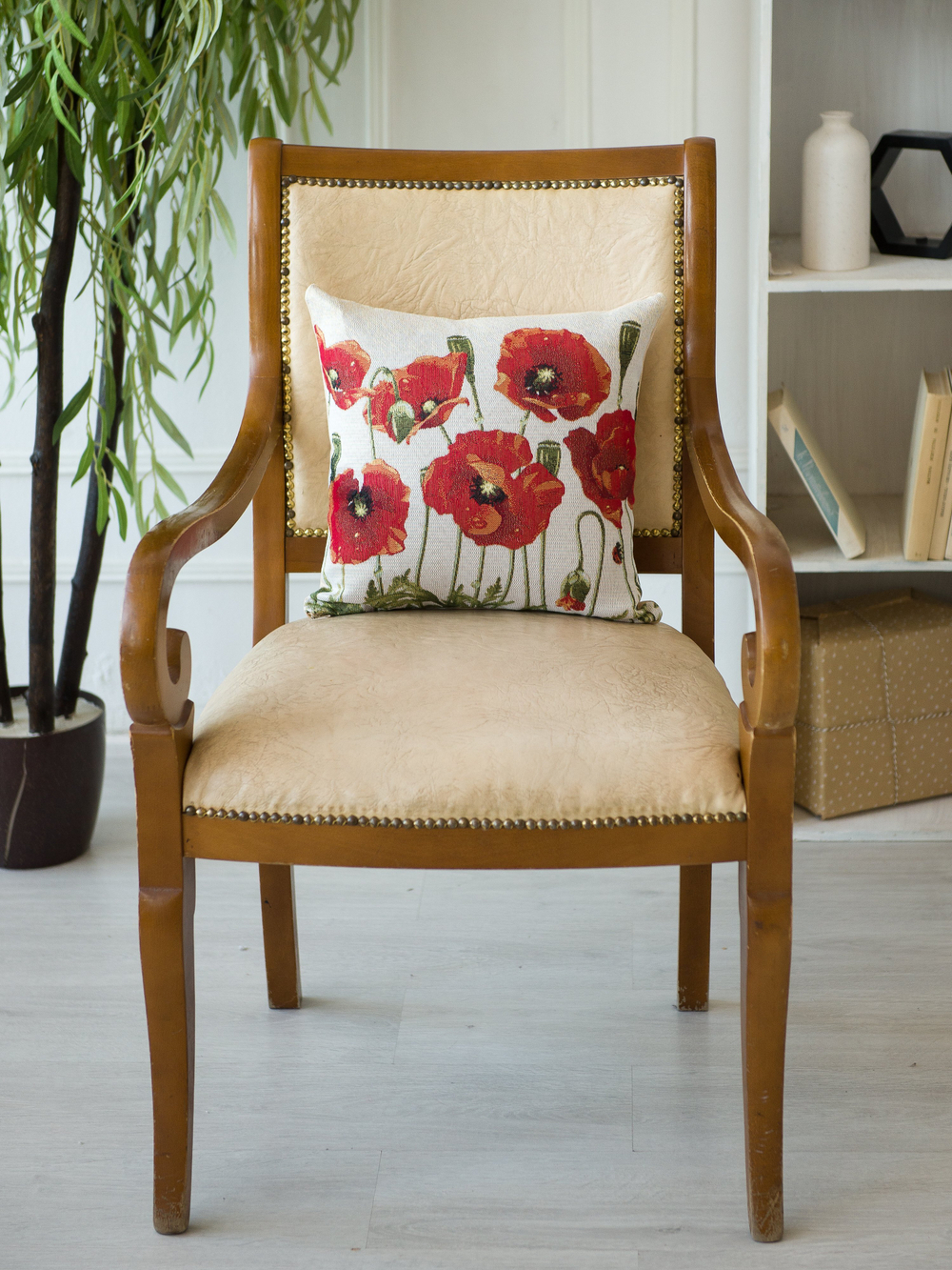 Декоративный гобеленовый чехол для интерьерной подушки Маки 38*38