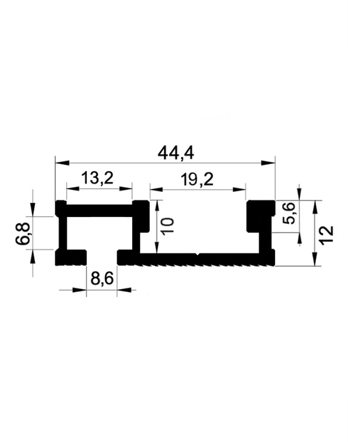 Профиль алюминиевый 44,4х12 длина 1 м Woodwork TR44.100