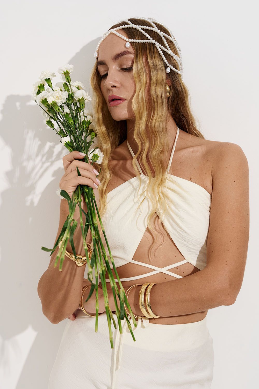 Топ с драпировкой из вискозы ванильного цвета