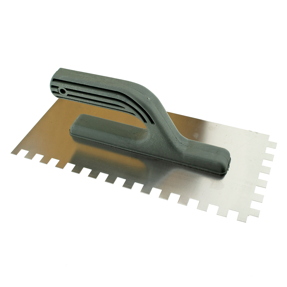 Гладилка 130*280мм, зубчатая нержавеющая, зуб10*10мм, пласт.ручка, Чеглок (30)