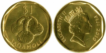 Фиджи 1 доллар, 2009 - 2010 Королева Елизавета II UNC