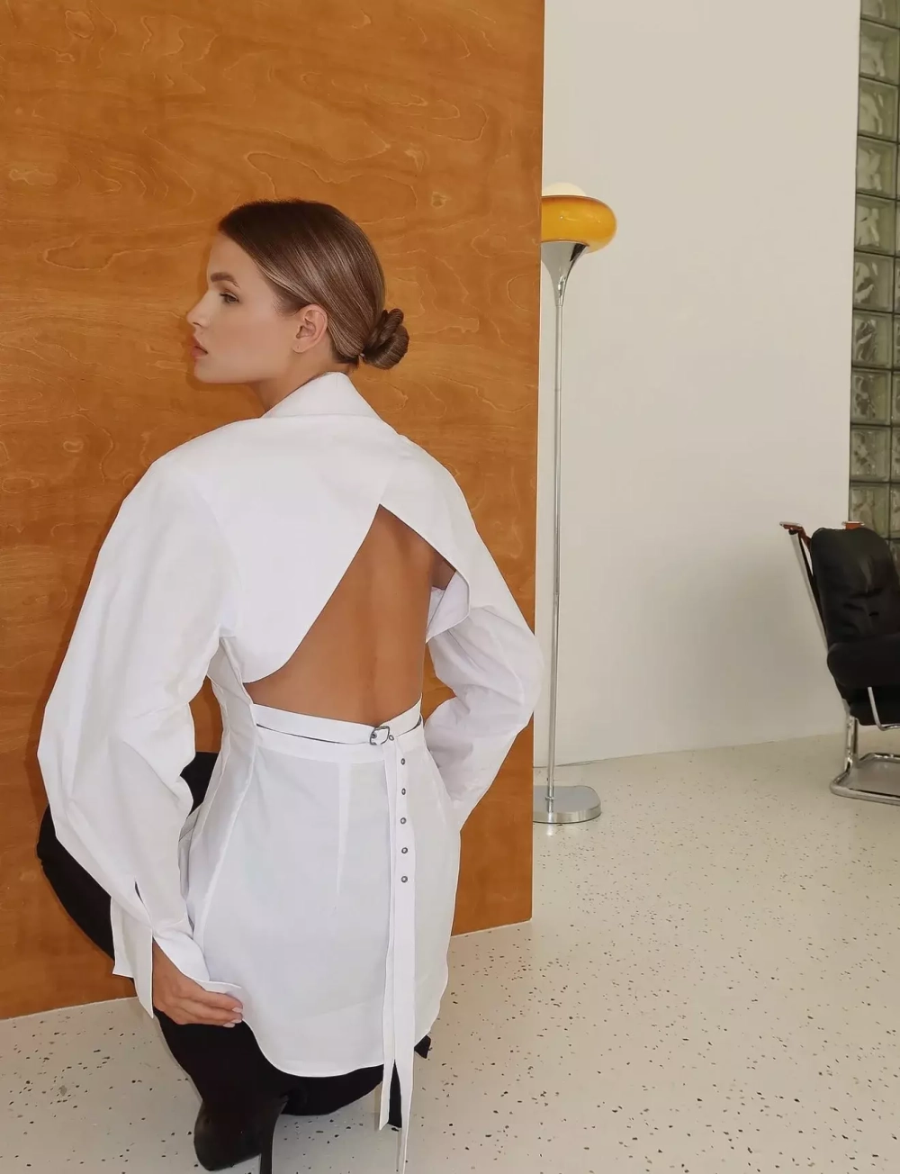 Рубашка из поплина с открытой спиной, Белый