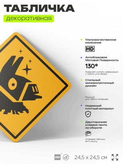 Табличка декоративная "Лама из Фортнайт, Fortnite" на дверь и стену, прикольная штука в подарок геймеру, декоративный знак, 24,5х24,5 см, Айдентика Технолоджи
