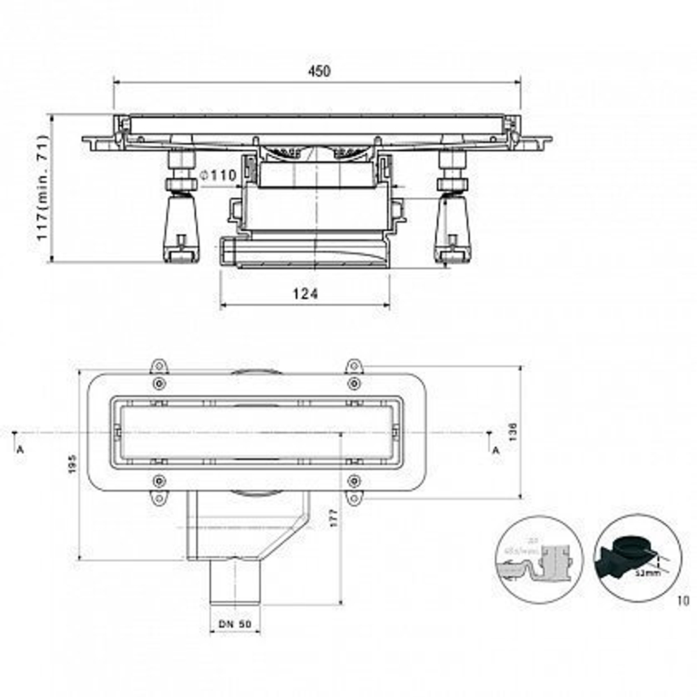 Душевой лоток Pestan Confluo Premium Gold Black Glass Line 850 черное стекло/позолоченная сталь 13100099