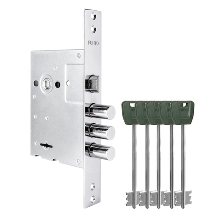 Замок врезной сувальдный MDV30/S-65.77 CP хром (длинный ключ) тех.уп.