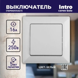 Выключатель Intro Solo 4-101-01 одноклавишный 10А-250В IP20 СУ белый
