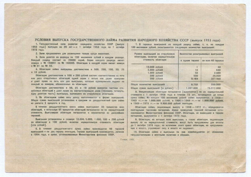Облигация 50 рублей 1953 год. Серия № 151849. VF