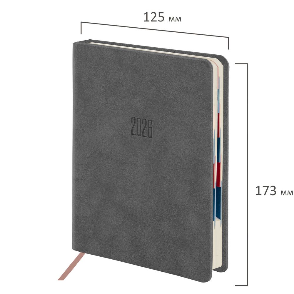 Ежедневник датированный 2026 B6 125х173 мм GALANT "Vivid" под кожу серый (117410)