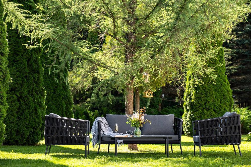 "Диего" лаунж-зона 4-местная плетеная из роупа (веревки), каркас алюминиевый темно-серый, роуп темно-серый