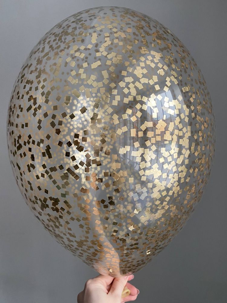 Воздушный шар с наполнением конфетти квадрат золото/шампань ПАЛИТРА №4451