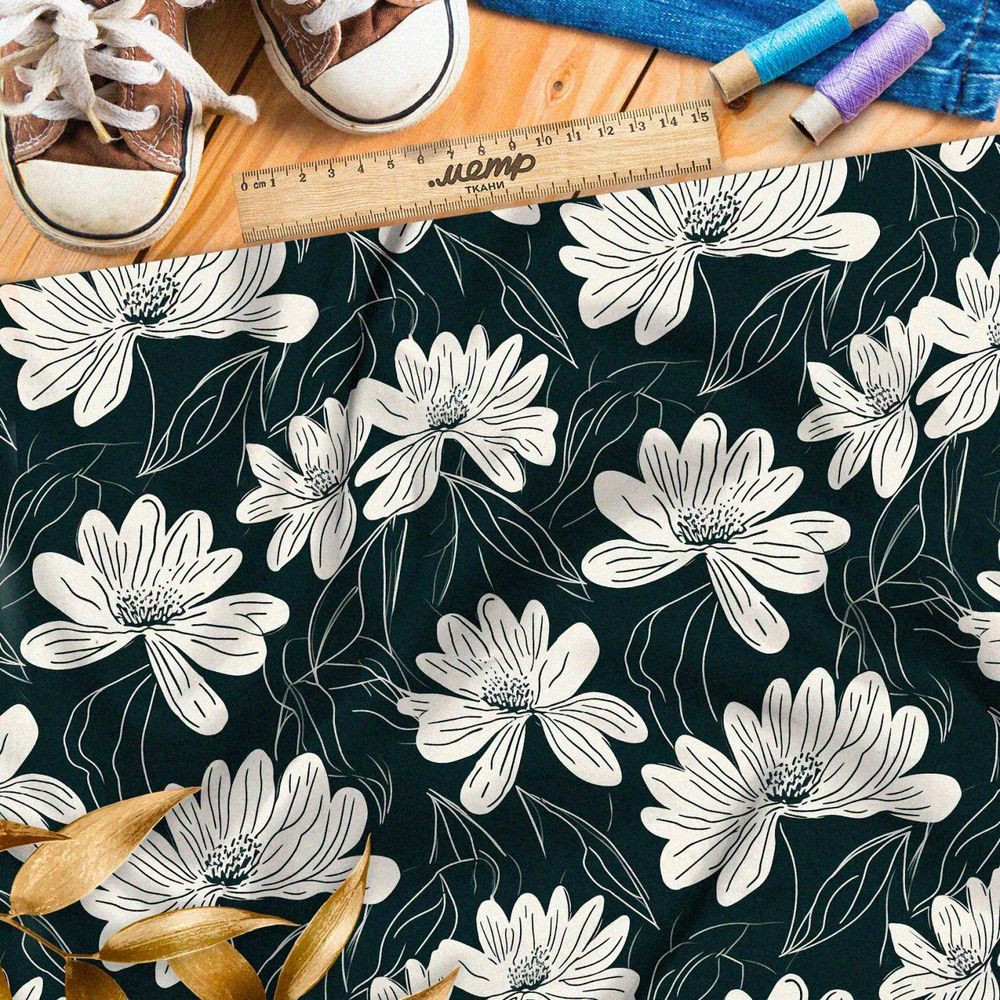 Ткань премиум флис цветочная двуцветная графика