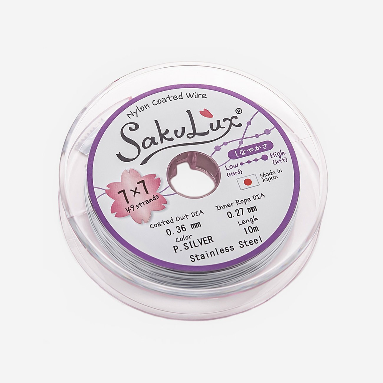 Японский ювелирный тросик SakuLux 49 диаметр 0,36мм, цвет "Жемчужное серебро"